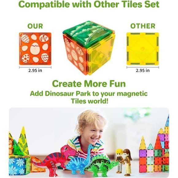Magnetic Tiles Dinosaurs Magnet Building Blocks Toys for Kids Ages 3-5 4-8 8-12 - Picture 5 of 7